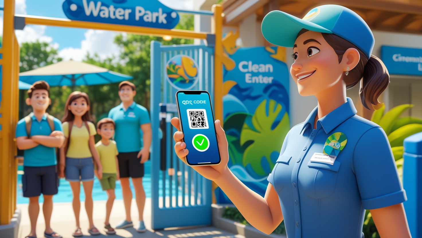 Personal del parque validando un código QR