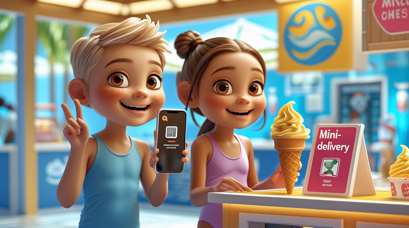 Niños retirando helados comprados previamente desde la aplicación