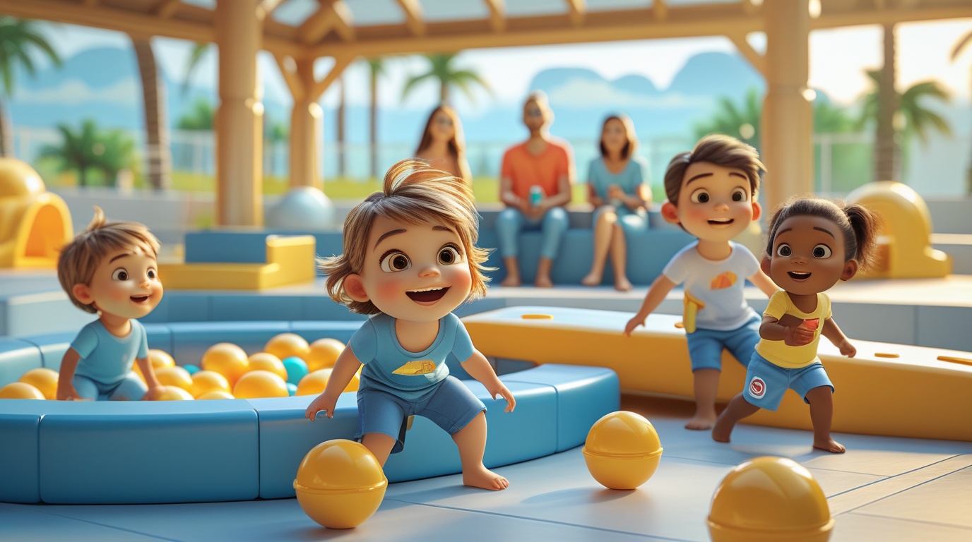 Niños disfrutando de un pelotero como experiencia adicional del parque